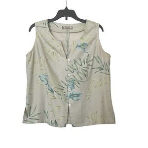 Tommy Bahama 100% Silk Mother of Pearl Button Down Cropped Floral Tank XS